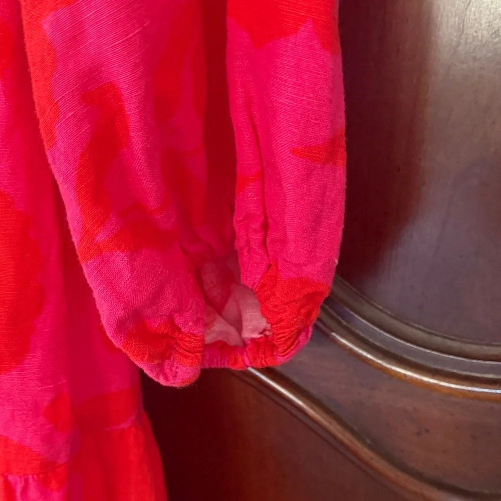 KATE SPADE X TARGET Pink Red Floral Midi Dress XXS Long Sleeve Feminine - Picture 6 of 9